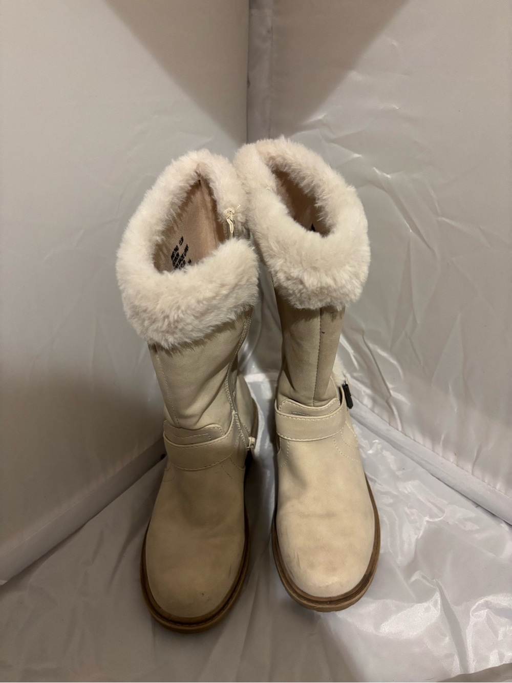 Kids Cream Faux-Shearling Winter Boots